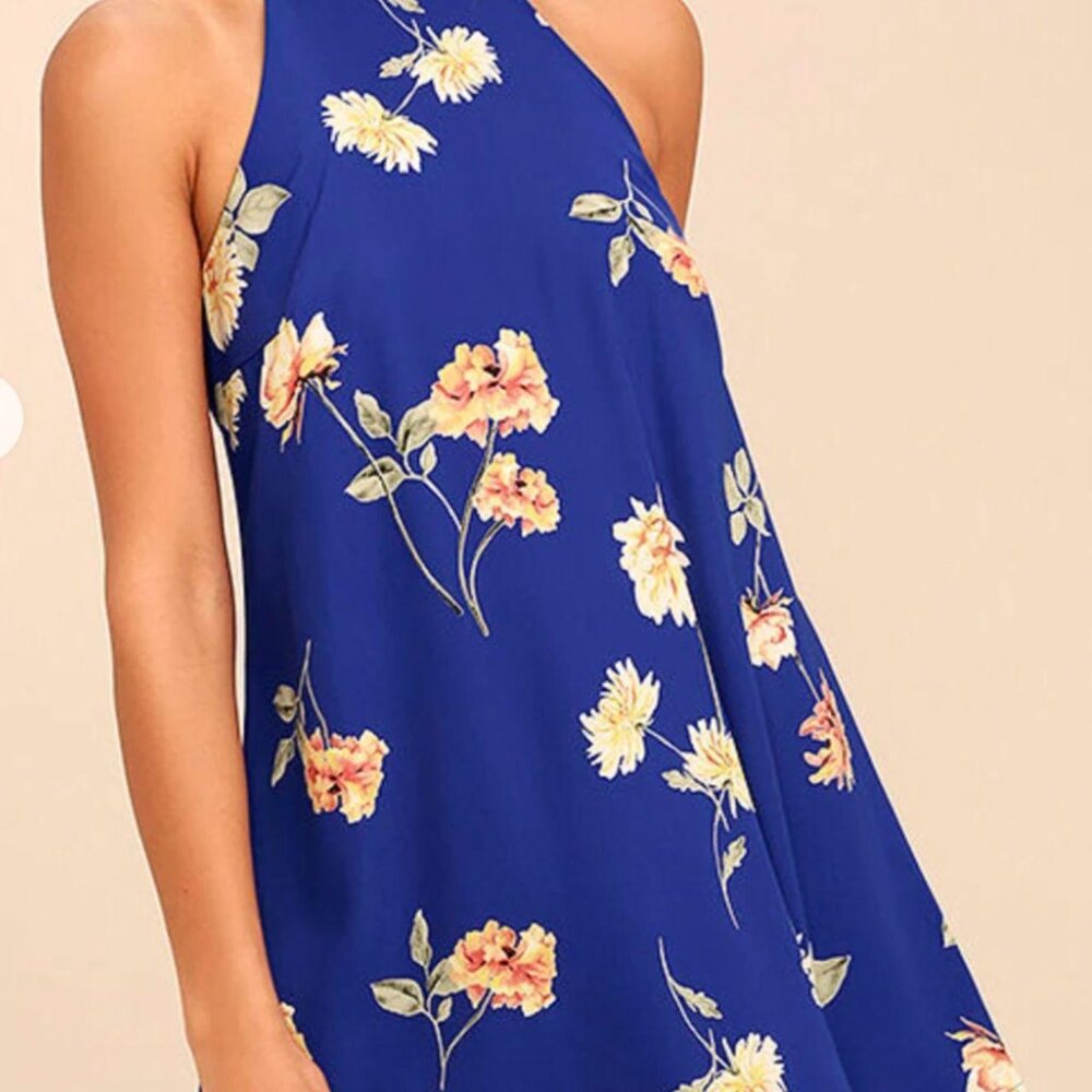 Lulus Darling Dearest Royal Blue Floral Print Swing Dress